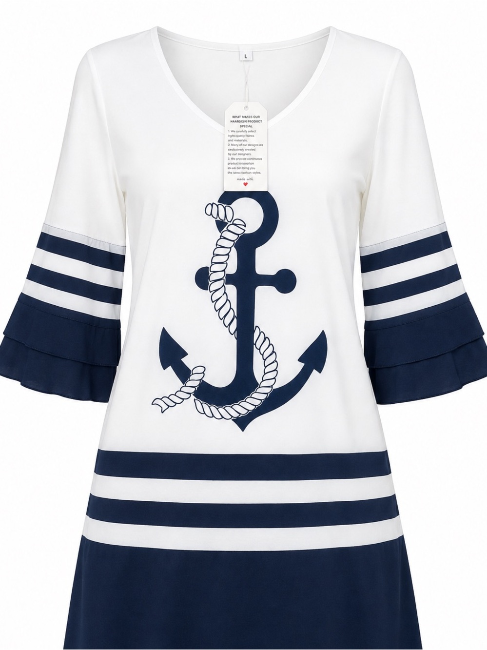 NWT Navy & White Nautical Anchor Bell Sleeve Dress Size L